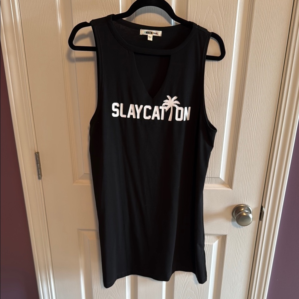 New women’s Black Sleeveless dress cover up swim  staycation vacation size large